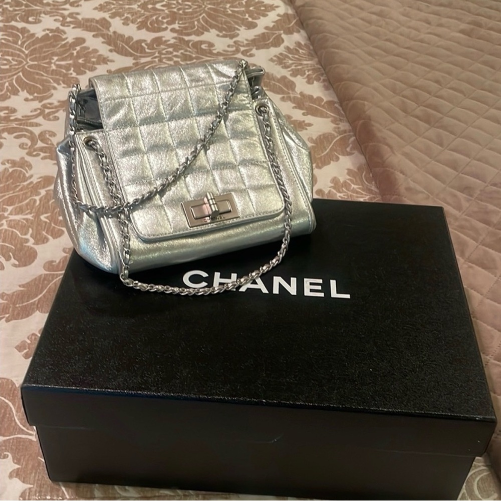 Chanel Silver Metallic Square Quilt Reissue Accordion Flap Bag - Picture 2 of 8